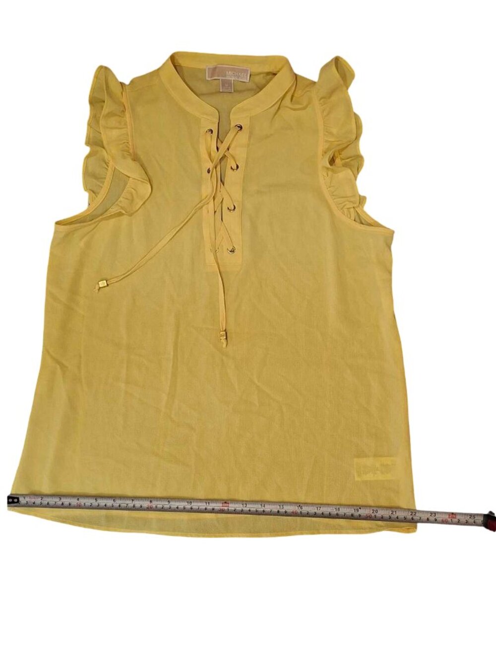 Michael Kors Yellow Lace‑Up Ruffle Elegant Feminine Summer Blouse Size M - Picture 5 of 6